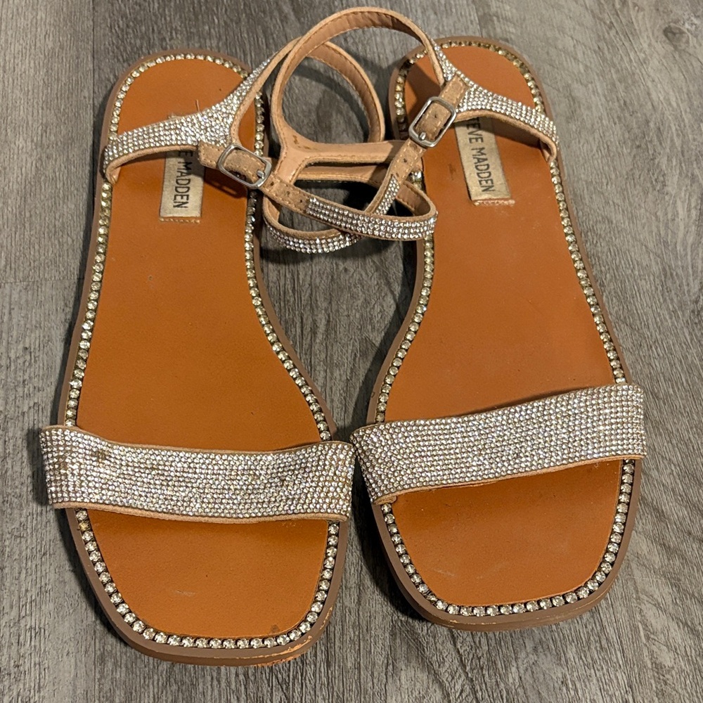 Steve Madden Brown and Silver Embellished Sandals